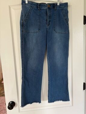 Democracy Ab Technology Size 12 Crop Wide Leg Jeans Raw Hem Medium Wash